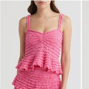 NWOT Loveshackfancy Azami Ruffle Sleeveless Camisole Top in Lovestruck Pink Sz S